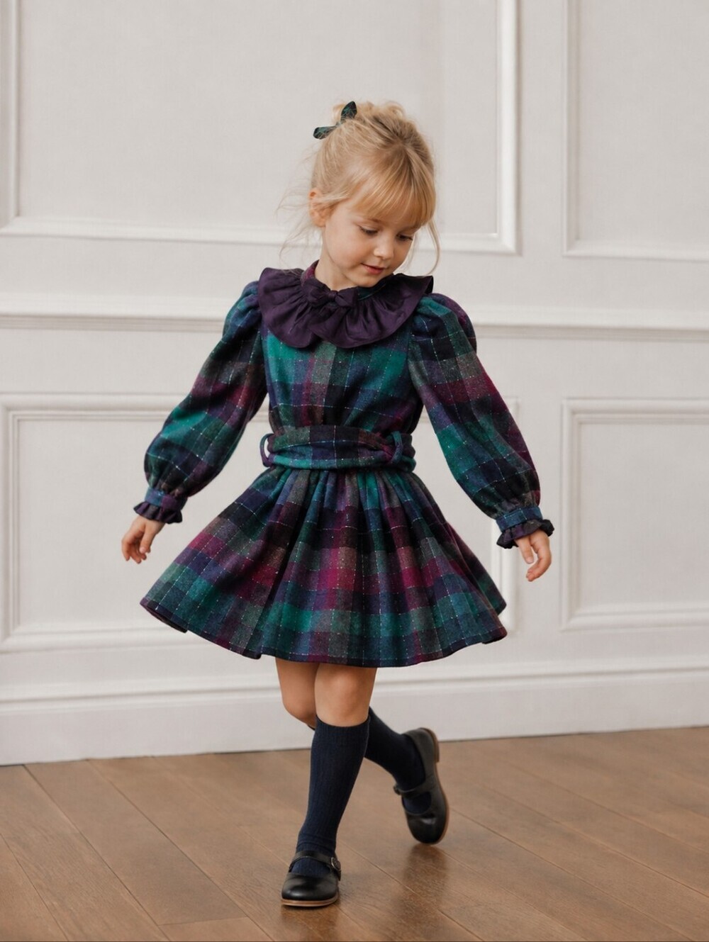 Rare Vintage Yves Saint Laurent Ruffle Plaid Dress Girls 4T luxury